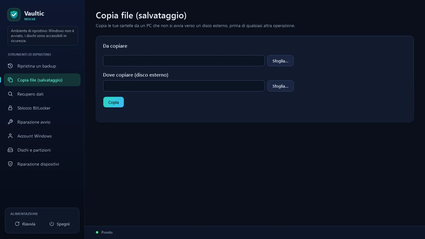 Chiavetta di emergenza: copia dei file su un disco esterno