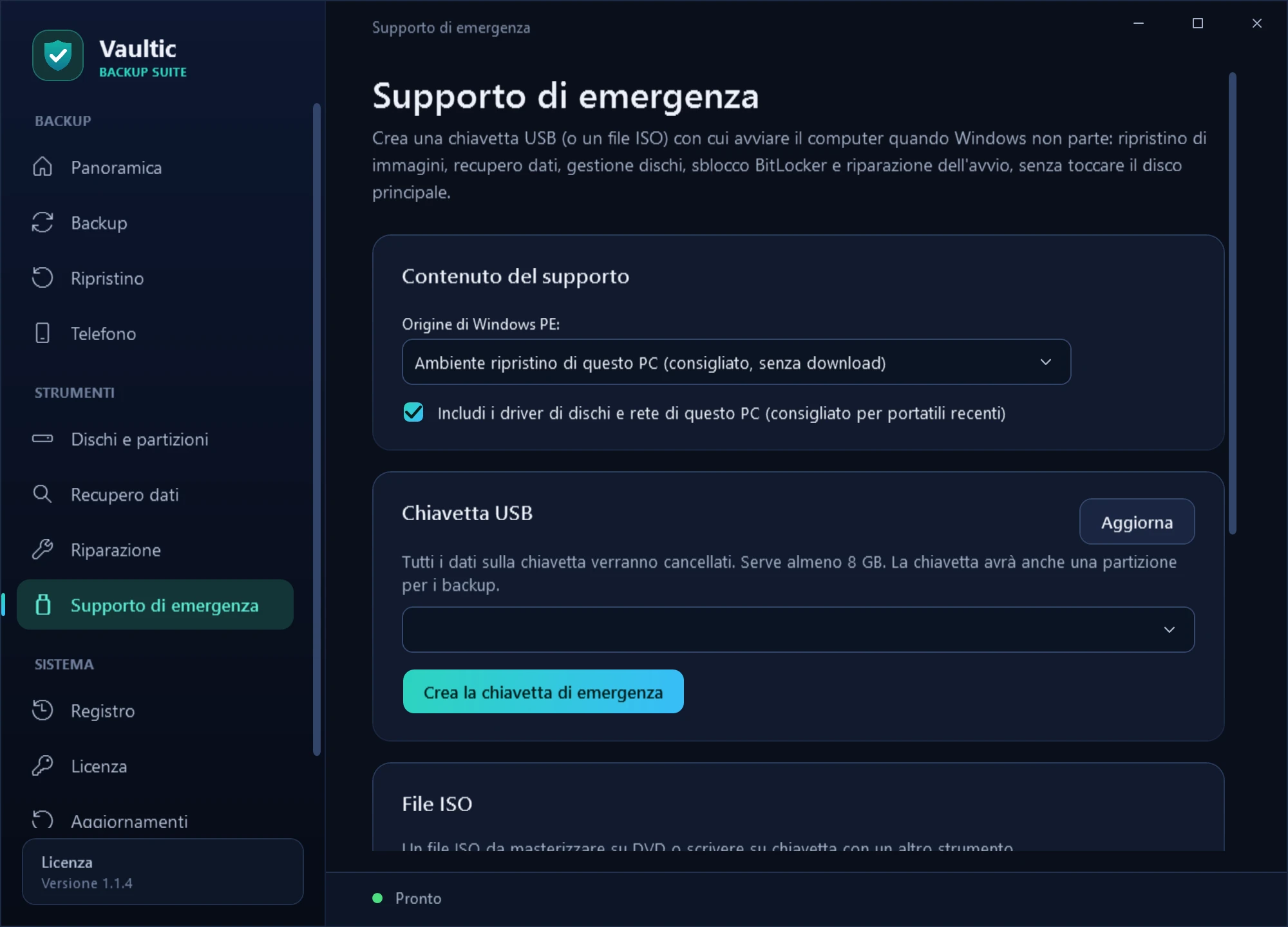Creazione della chiavetta di emergenza